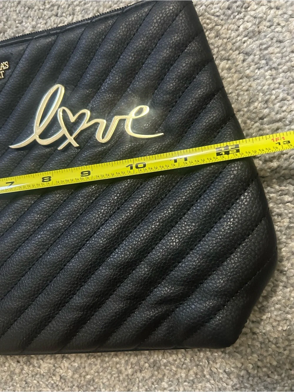 Victoria's Secret Black Quilted Zip Pouch with Lip Patch